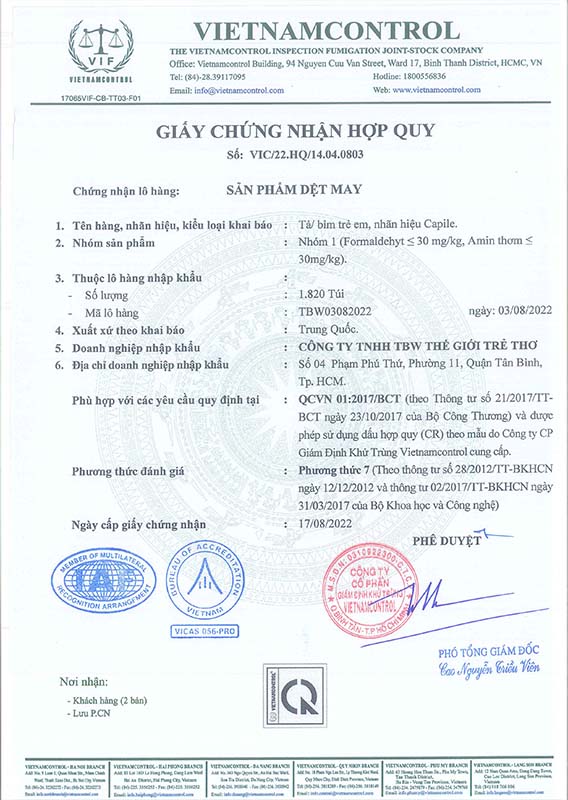 Giấy chứng nhận hợp quy - TBW Thế Giới Trẻ Thơ